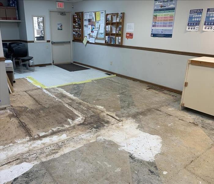 Exposed sub-floor after water loss